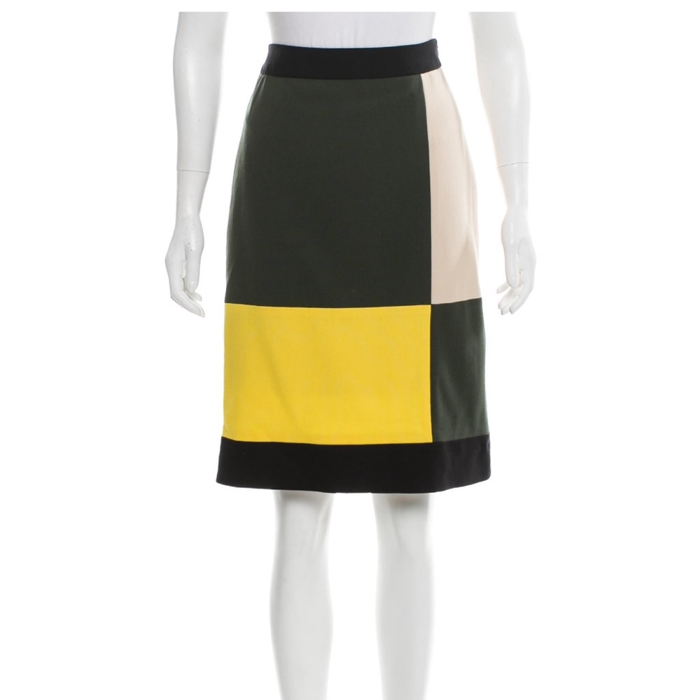 Green and multicolor Kate Spade New York knee-length wool skirt.